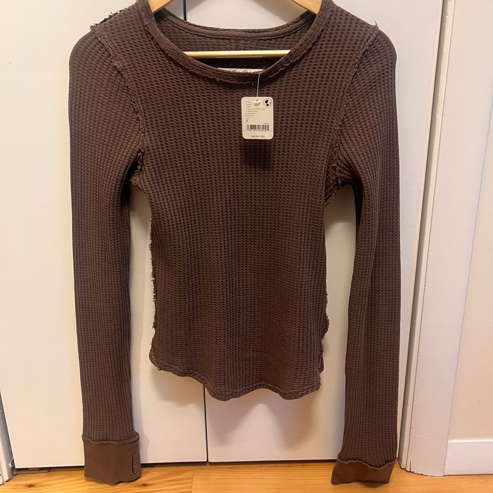 NWT Free People Chocolate Waffle Knit Long Sleeve Tee